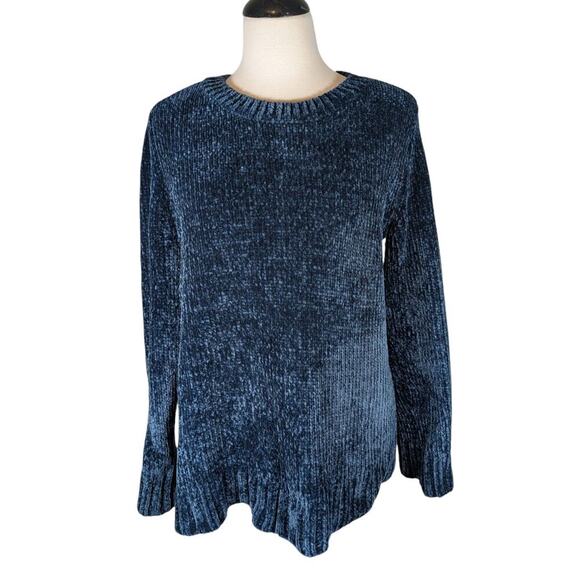 Orvis Women's Medium Blue Chenille Knit Sweater Long Sleeve Chunky - Picture 1 of 7